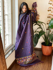 Bluish Purple Lambani Handwork Dupatta with Self in Pure Handwoven Cotton