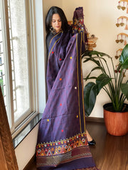 Bluish Purple Lambani Handwork Dupatta with Self in Pure Handwoven Cotton