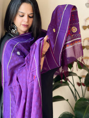 Purple Lambani Handwork Dupatta with Self in Pure Handwoven Cotton