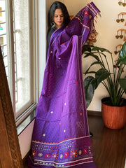 Purple Lambani Handwork Dupatta with Self in Pure Handwoven Cotton