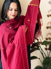 Maroon Lambani Handwork Dupatta with Self in Pure Handwoven Cotton