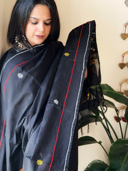 Black Lambani Handwork Dupatta with Self in Pure Handwoven Cotton