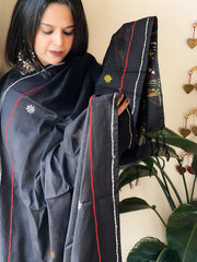 Black Lambani Handwork Dupatta with Self in Pure Handwoven Cotton