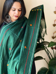 Green Lambani Handwork Dupatta with Self in Pure Handwoven Cotton