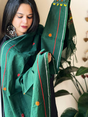 Green Lambani Handwork Dupatta with Self in Pure Handwoven Cotton