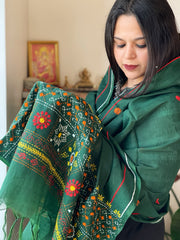 Green Lambani Handwork Dupatta with Self in Pure Handwoven Cotton