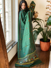 Green Lambani Handwork Dupatta with Self in Pure Handwoven Cotton