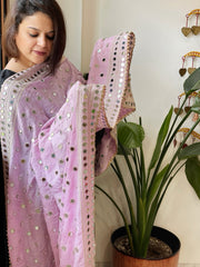 Baby Pink Crepe Dupatta with Mirror and Cut Daana Work with Gota Lace Border