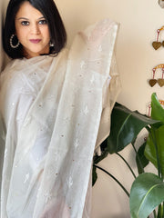 Ivory Chanderi Cotton Dupatta with Mukaish Pitta Handwork