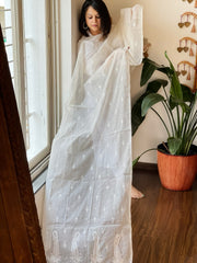 Ivory Chanderi Cotton Dupatta with Mukaish Pitta Handwork