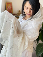 Ivory Chanderi Cotton Dupatta with Mukaish Pitta Handwork