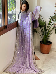 Lavender Crepe Dupatta with Mirror and Cut Daana Work with Gota Lace Border