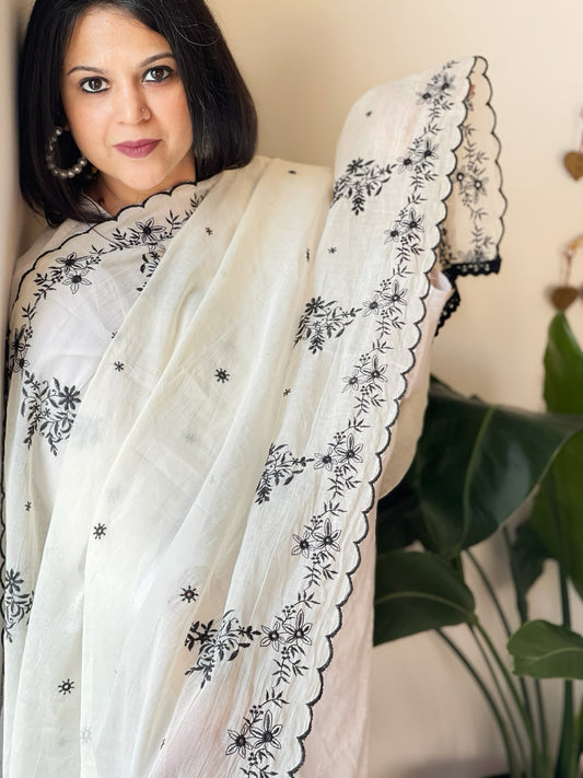 Ivory Cotton Dupatta with Embroidery