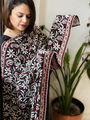 Red, Black Lucknowi Handwork Dupatta in Pure Georgette