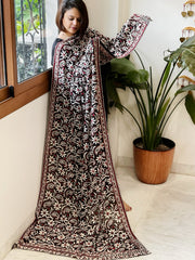 Red, Black Lucknowi Handwork Dupatta in Pure Georgette