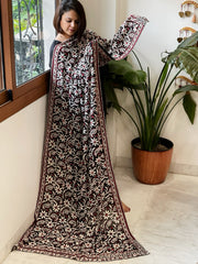 Red, Black Lucknowi Handwork Dupatta in Pure Georgette