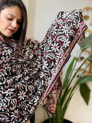 Red, Black Lucknowi Handwork Dupatta in Pure Georgette
