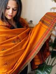 Haldi Yellow Handwoven Woollen Shawl with Mirror Handwork