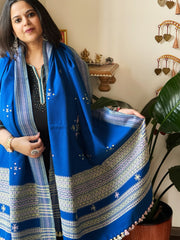 Royal Blue Handwoven Woollen Shawl with Mirror Handwork