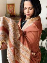 Peach Handwoven Woollen Shawl with Mirror Handwork