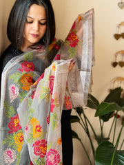 Grey Organza Dupatta with cross-stitch embroidery