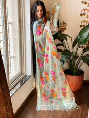 Lite Sea Green Organza Dupatta with cross-stitch embroidery