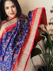 Blue Handwoven Ikat Patola with Gotapatti & Pearl Handwork dupatta in Pure Silk