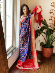 Blue Handwoven Ikat Patola with Gotapatti & Pearl Handwork dupatta in Pure Silk