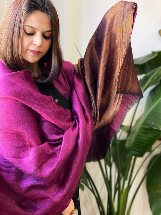 Purplish Pink Pashmina Stole with Zari