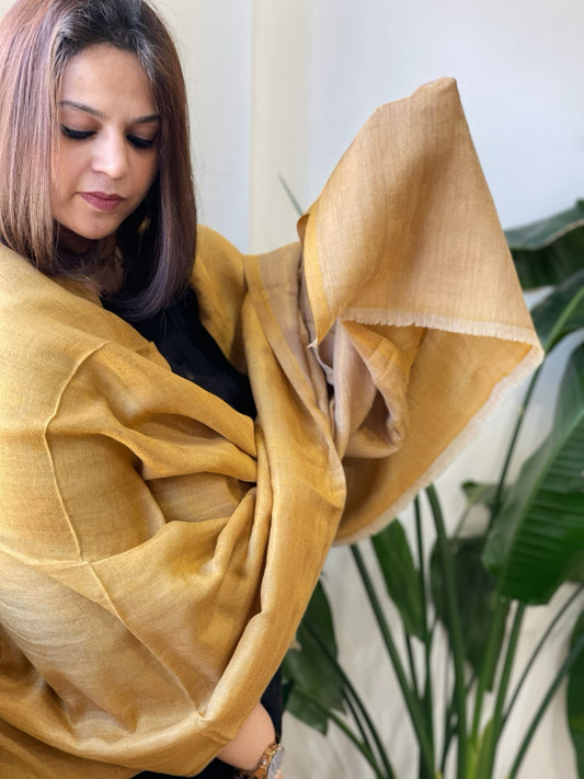 Mustard Yellow Pashmina Stole with Zari