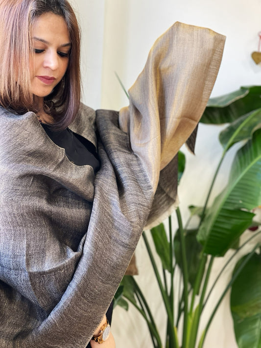 Charcoal Grey with Skin Pashmina Stole with Zari