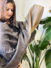 Charcoal Grey with Skin Pashmina Stole with Zari