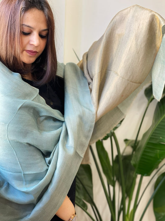 Aqua Blue Pashmina Stole with Zari