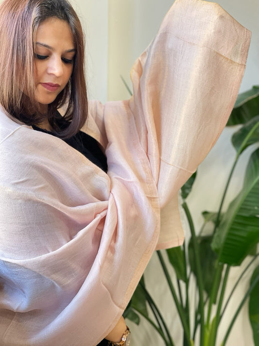 Baby Pink Pashmina Stole with Zari