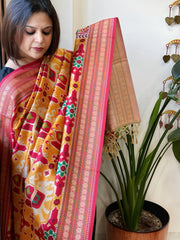 Orangish Yellow Printed Patola Dupatta in Fine Art Silk
