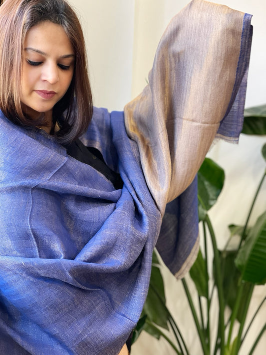 Blue with Grey Pashmina Stole with Zari