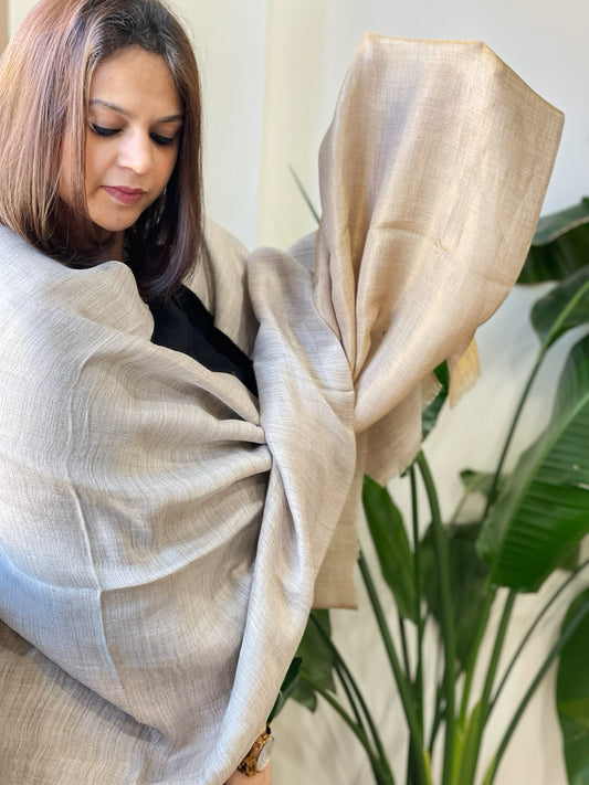 Greyish Brown Pashmina Stole with Zari