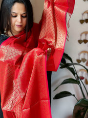 Red Woven Banarasi Dupatta in Art Silk