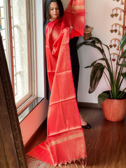 Red Woven Banarasi Dupatta in Art Silk