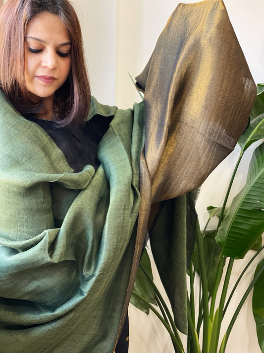Green Pashmina Shawl with Zari