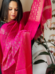 Pink Woven Banarasi Dupatta in Art Silk