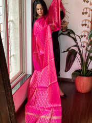 Pink Woven Banarasi Dupatta in Art Silk