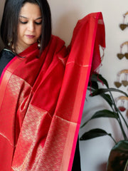 Red Woven Banarasi Dupatta in Art Silk