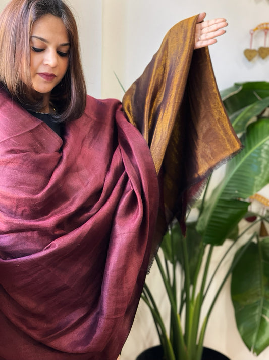 Deep Maroon Pashmina Shawl with Zari
