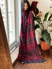 Black & Red Handmade Jaal Phulkari Dupatta in Pure Chinon