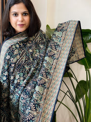 Deep Navy Georgette Dupatta with Shikargah Embroidery