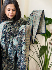 Deep Navy Georgette Dupatta with Shikargah Embroidery