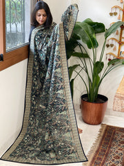 Deep Navy Georgette Dupatta with Shikargah Embroidery