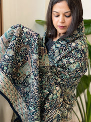 Deep Navy Georgette Dupatta with Shikargah Embroidery