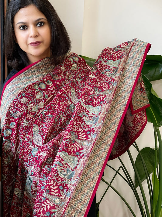 Pink Georgette Dupatta with Shikargah Embroidery